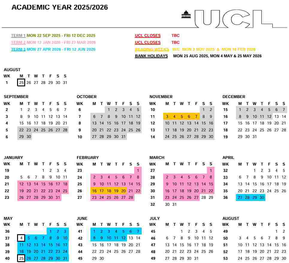 2025-26学年伦敦大学学院校历
