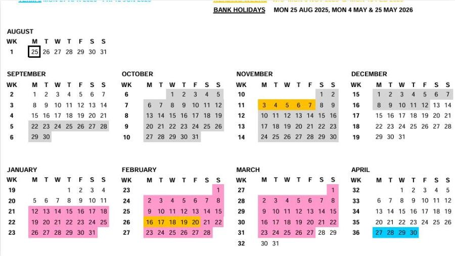 2025-26学年伦敦大学学院校历